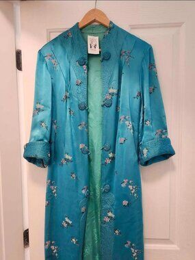 Gorgeous 1950's Vintage Teal Embroidered Silk Coat